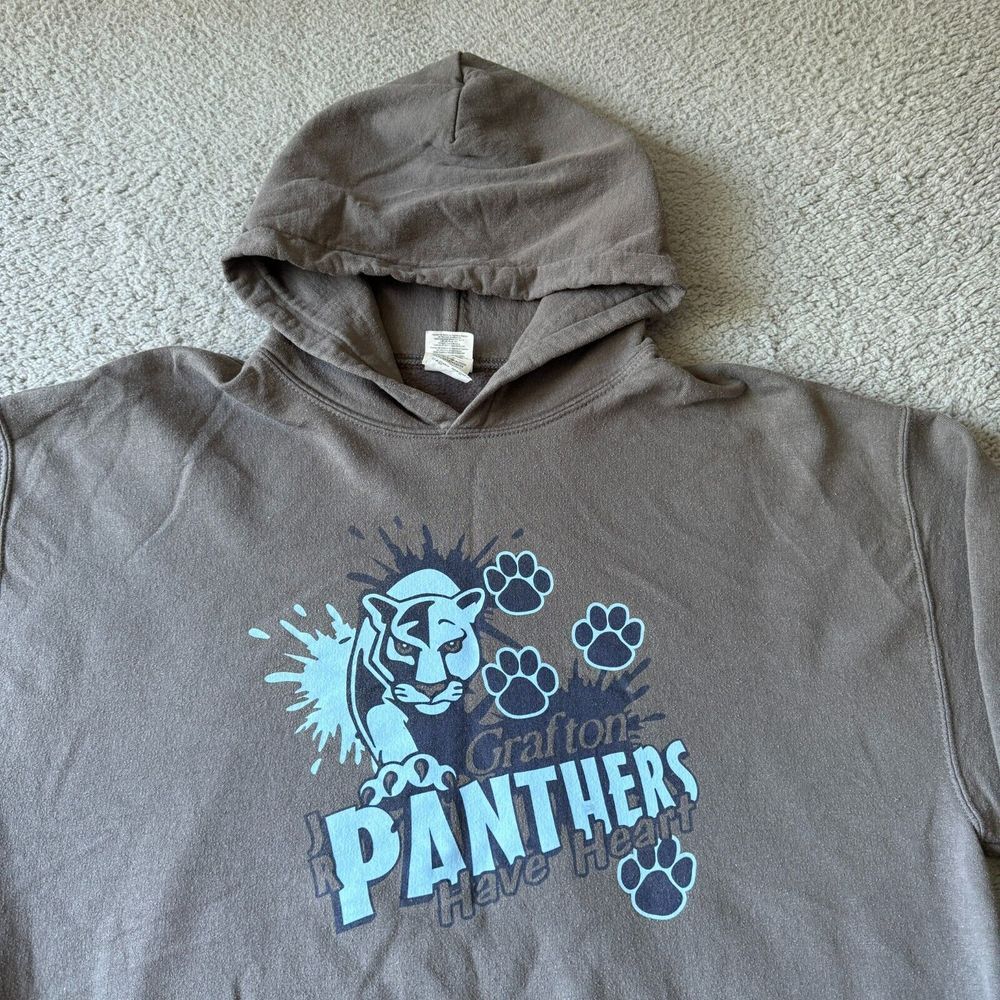 Grafton Panthers Sweater‎ Mens Large Gray Hoodie Sweatshirt Gildan Heavy Blend